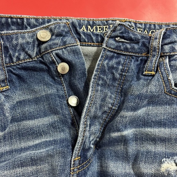 American Eagle Womens Button Fly Denim Mini Skirt Size 8 Distressed Casual - Picture 6 of 7